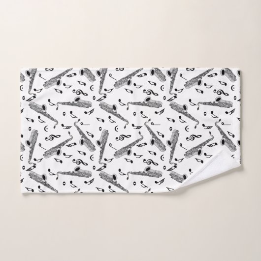 Gray Saxophone Music Note Pattern Bad Handdoek (Handdoek)