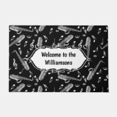 Gray Saxophone Music Note Pattern Deurmat (Voorkant)