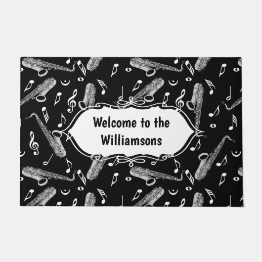 Gray Saxophone Music Note Pattern Deurmat (Voorkant)