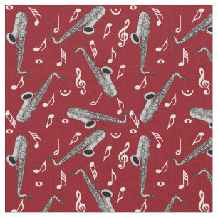 Gray Saxophone Music Note Pattern Stof