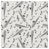 Gray Saxophone Music Note Pattern Stof (Close Up)