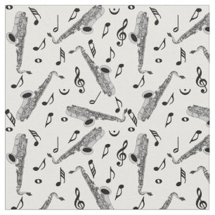 Gray Saxophone Music Note Pattern Stof