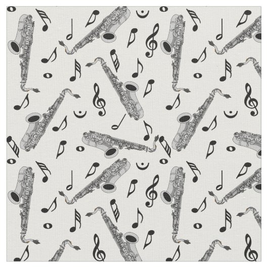 Gray Saxophone Music Note Pattern Stof (Close Up)