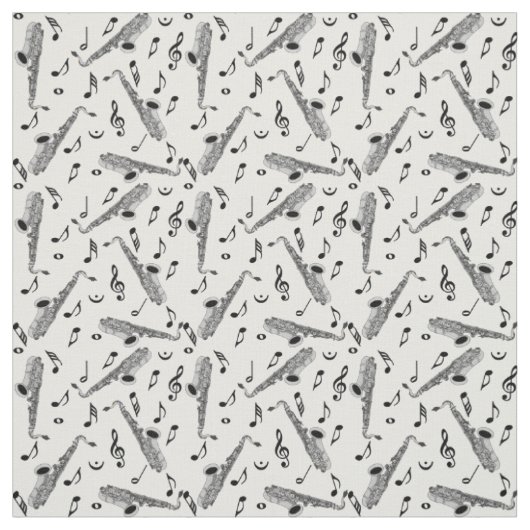 Gray Saxophone Music Note Pattern Stof (Swatch)