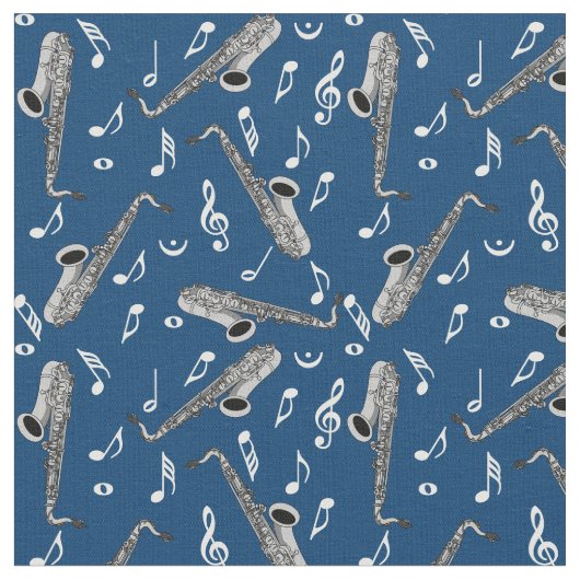 Gray Saxophone Music Note Pattern Stof (Close Up)