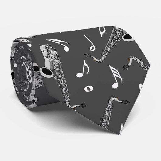 Gray Saxophone Music Note Pattern Stropdas (Opgerold)