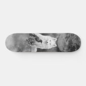 Gray Scale White Fox Fantasy Raven Moon Skate Deck (Horizontaal)