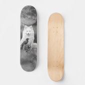Gray Scale White Fox Fantasy Raven Moon Skate Deck (Voorkant)