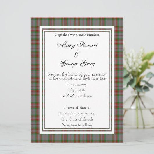 Gray Scottish Wedding Invitation Kaart (Staand voorkant)
