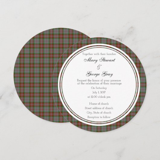 Gray Scottish Wedding Round Invitation Kaart (Voorkant / Achterkant)