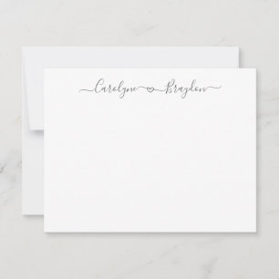 Gray Script Heart Couple Name Wedding Pas getrouwd Notitiekaartje