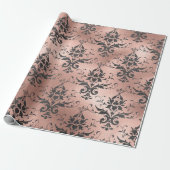 Gray Scroll Work Floral op Roze Cadeaupapier (Uitgerold)