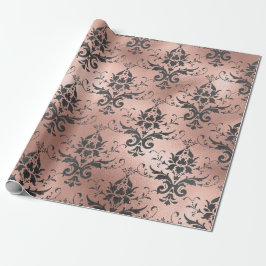 Gray Scroll Work Floral op Roze Cadeaupapier