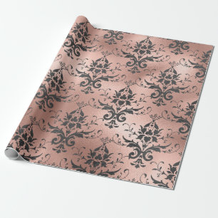 Gray Scroll Work Floral op Roze Cadeaupapier