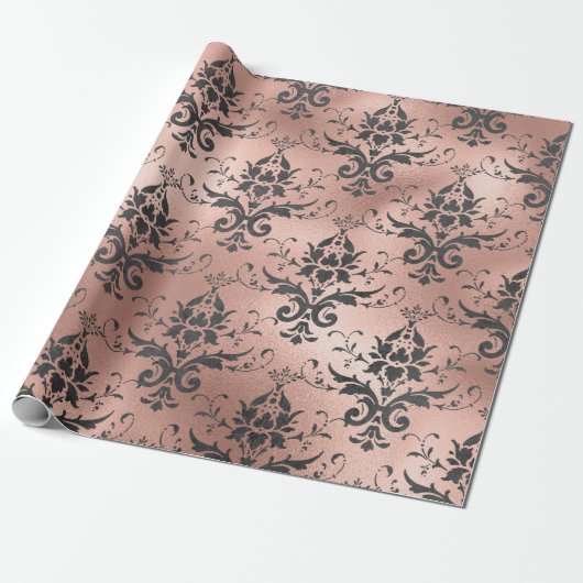 Gray Scroll Work Floral op Roze Cadeaupapier (Uitgerold)