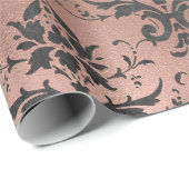 Gray Scroll Work Floral op Roze Cadeaupapier (Rol Hoek)