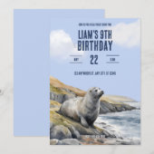 Gray Seal Birthday Invitation Kaart (Voorkant / Achterkant)