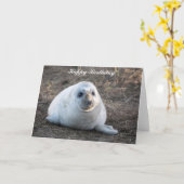 Gray Seal pup Birthday Kaart (Gele Bloem)