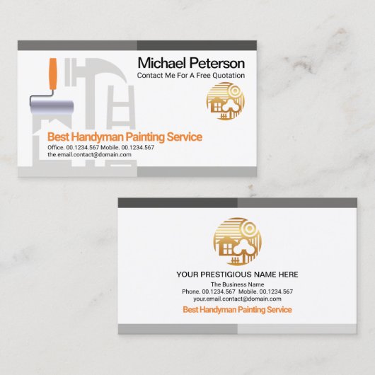 Gray Shade Border Handyman Painter Roller Brush Visitekaartje (Voorkant / Achterkant)