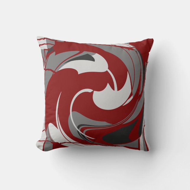 Gray Shades on Dark Red Abstract Flower Art Design Kussen (Voorkant)