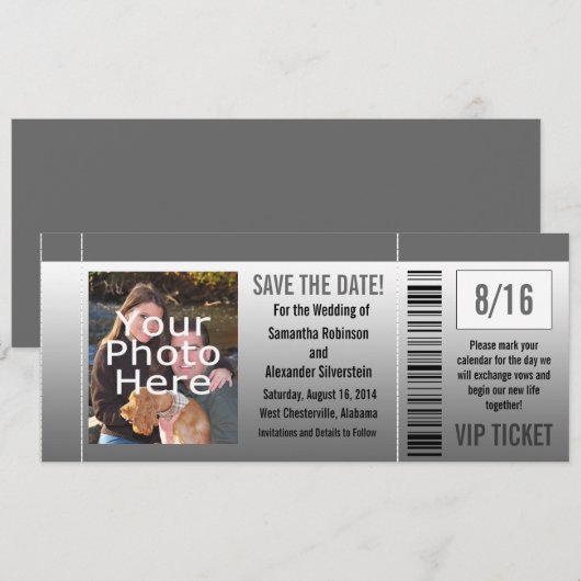 Gray Shades Photo Ticket Save The Date (Voorkant / Achterkant)