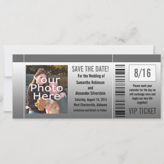 Gray Shades Photo Ticket Save The Date (Voorkant)