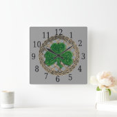 Gray Shamrock and Celtic Knots Square Clock Vierkante Klok (Huis)