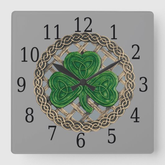 Gray Shamrock and Celtic Knots Square Clock Vierkante Klok (Voorkant)