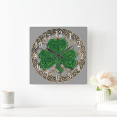 Gray Shamrock and Celtic Knots Square Clock Vierkante Klok (Huis)