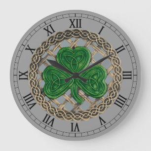 Gray Shamrock & Celtic Knots Roman Numeral Clock Grote Klok