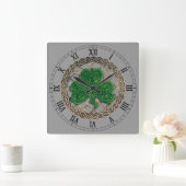 Gray Shamrock & Celtic Knots Roman Numeral Clock Vierkante Klok (Huis)