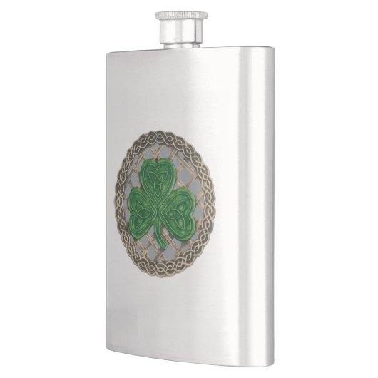 Gray Shamrock on Celtic Knots Flask Flacon (Links)