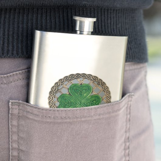 Gray Shamrock on Celtic Knots Flask Flacon (Voorbeeld)