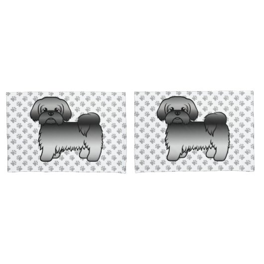 Gray Shih Tzu Cute Cartoon Dog Illustratie Kussensloop (Voorkant-Set)
