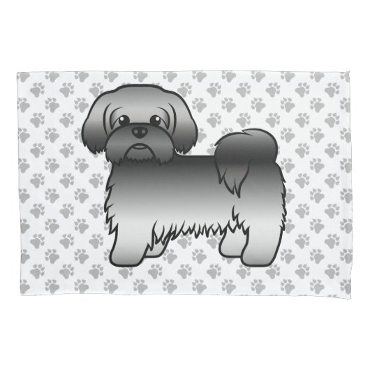 Gray Shih Tzu Cute Cartoon Dog Illustratie Kussensloop (Voorkant-Links)