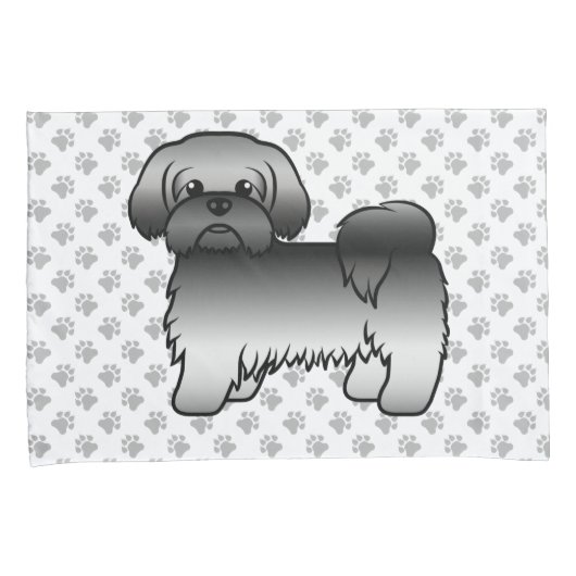 Gray Shih Tzu Cute Cartoon Dog Illustratie Kussensloop (Voorkant-Rechts)