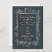 Gray & Shiny Silver Elegant Floral Wedding Kaart (Voorkant)