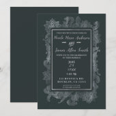 Gray & Shiny Silver Elegant Floral Wedding Kaart (Voorkant / Achterkant)