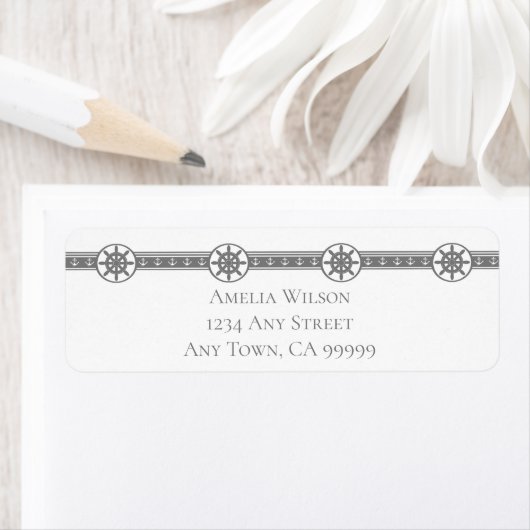 Gray Ships Wheel Return Address Label (Insitu)