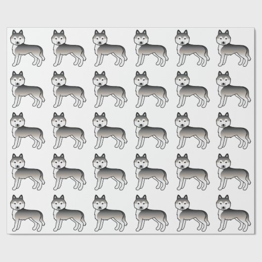 Gray Siberian Husky Cute Dog Pattern Cadeaupapier (Vlak)