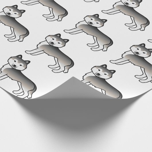Gray Siberian Husky Cute Dog Pattern Cadeaupapier (Hoek)
