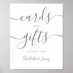 Gray Signature Script Cards and Gifts Sign Poster<br><div class="desc">Dit elegante manuscript minimalistische kaarten en giftenbord is perfect voor alle viering. Ontworpen door: Thisnotme©</div>