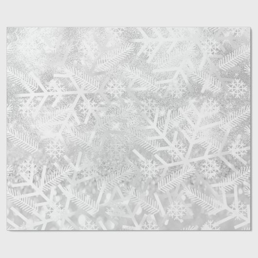 Gray Silve Glitter Kerstfeestdag Snowflake Joy Cadeaupapier (Vlak)