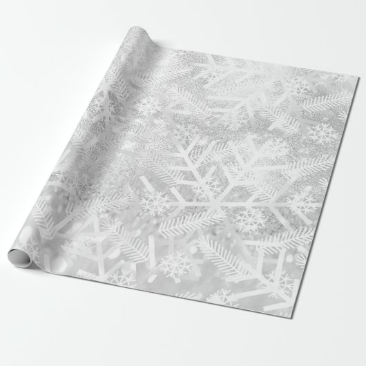 Gray Silve Glitter Kerstfeestdag Snowflake Joy Cadeaupapier (Uitgerold)