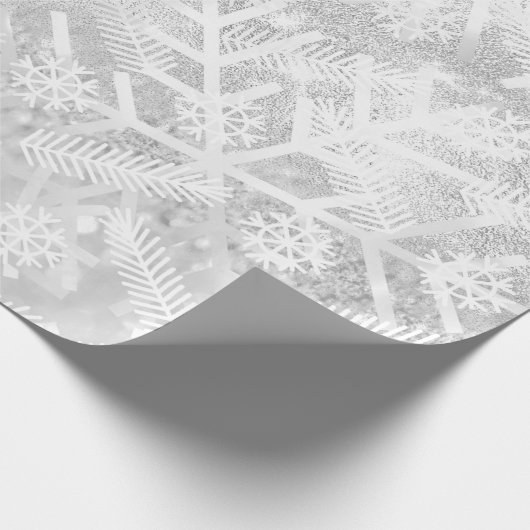 Gray Silve Glitter Kerstfeestdag Snowflake Joy Cadeaupapier (Hoek)