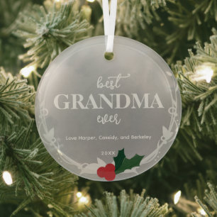 Gray Silver Best Ever Grandma Glas Ornament