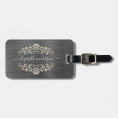 Gray Silver Brushed Metal Monogram Name Script Bagagelabel (Voorkant horizontaal)
