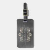 Gray Silver Brushed Metal Monogram Name Script Bagagelabel (Voorkant verticaal)