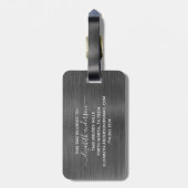 Gray Silver Brushed Metal Monogram Name Script Bagagelabel (Achterkant verticaal)