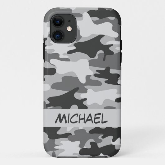 Gray Silver Camo Camouflage Persoonlijke naam Case-Mate iPhone Case (Achterkant)